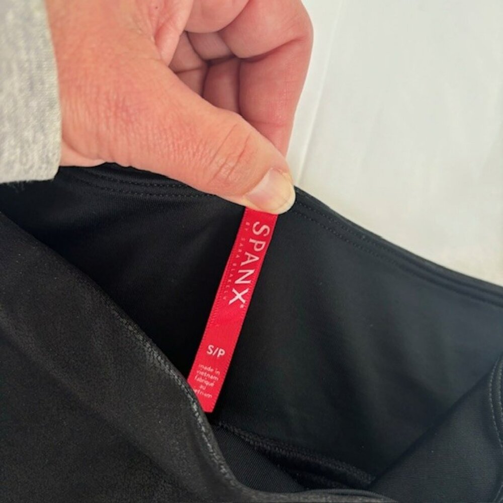 Spanx faux leather striped leggings size Small  Good Used Condition